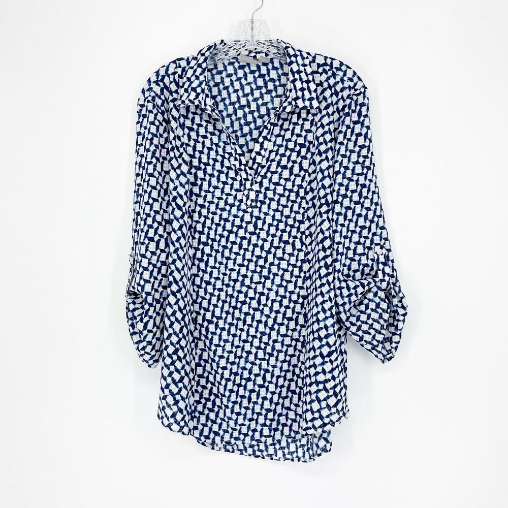 Chico's Split Neck Collared Printed Top Size Medium